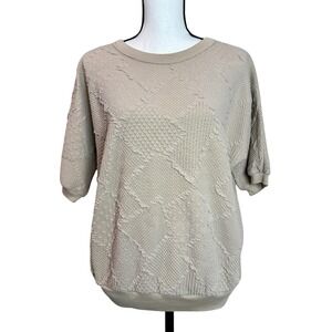 Donnkenny Textured Knit Top Unique Pattern Short Sleeve Normcore Large Retro 80s